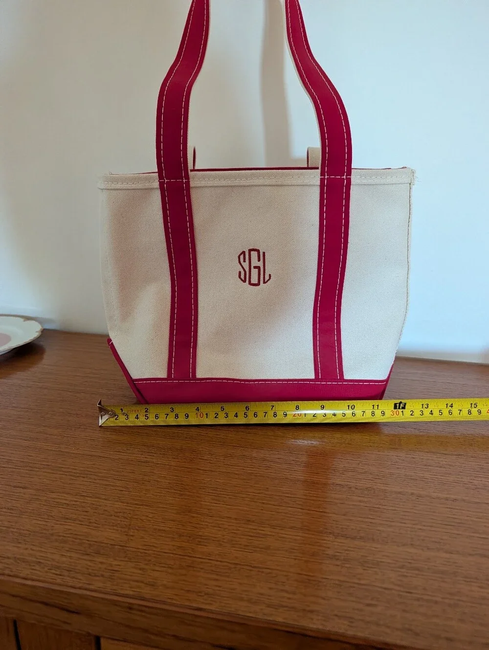Vintage 80s LL Bean Boat And Mini Tote Bag Red White USA Long Handle Deadstock